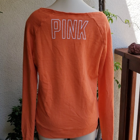 Pink Victory Secret Orange Sweatshirt 😍 off the shoulders a bit - Picture 5 of 7